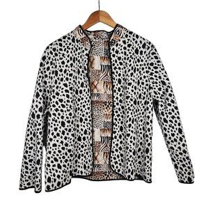 Reversible Quilted Animal Print Open Front Jacket Neutral Colors Women's Small/M
